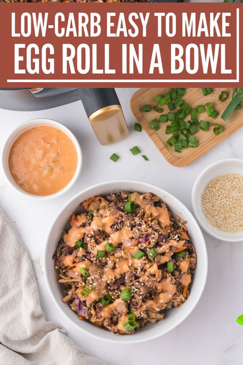 This low-carb, quick, and easy egg roll in a bowl is the perfect solution for busy weeknights! Ready in just 15 minutes, this keto-friendly recipe is as simple as it is delicious—scroll down to get started! Eggroll In A Bowl Keto, Air Fryer Egg Roll, Cracker Barrel Carrots, Easy Egg Roll, Egg Roll Bowl, Carb Quick, Asian Steak Bites, Soy Sauce Alternative, Creamy Pasta Bake