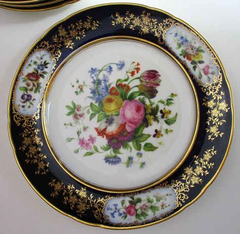 OLD PARIS PORCELAIN Rihouet plates set 4 Botanicals 19th century antique $1,200.00 - PicClick Paris Porcelain, Old Paris, French Porcelain, Black Rims, Porcelain Flowers, Plates Set, True Life, Antique Porcelain, Plate Sets