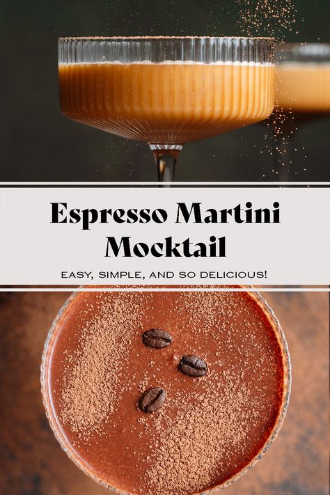 This Espresso Martini Mocktail is creamy, super easy to make, and always a hit! It takes only a few minutes to make, has just 4 ingredients, and it's perfect for the holidays or a party any time of the year. It's chocolatey, rich, and just as good as the classic espresso martini. You can make it decaf and add any simple syrup you like! Alcohol Free Espresso Martini, Decaf Espresso Martini, Roasted Frozen Green Beans, Green Beans With Cranberries, Cranberry Simple Syrup, Cinnamon Simple Syrup, Vegan Alcohol, Cajun Salmon, Parmesan Green Beans