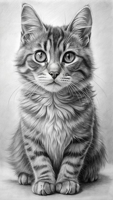 Pictures Of Cats To Draw, Cat Drawing Pencil, Cat Pencil Sketch, Cat Pencil Drawing, Realistic Cat Drawing, Jesus Art Drawing, Cat Drawing Tutorial, Cats Art Drawing, Color Pencil Sketch