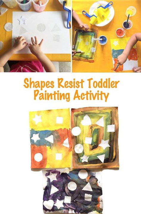 This Shapes Resist Toddler Painting Activity is perfect for the toddler or preschooler who is learning about shapes! It is a hands on approach to learning that is so much fun and includes so many fine motor aspects. Best of all it is super simple to make! Toddler Painting Activities, Painting For Toddlers, Painting Shapes, Shapes Painting, Math Activities For Toddlers, Fun Activites, Shapes For Toddlers, Shapes Lessons, Toddler Math