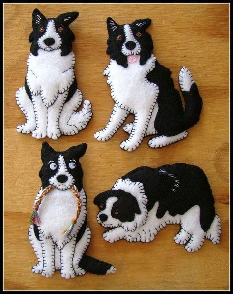 Slash Christmas, Felt Dog Ornament, Hantverk Diy, Felt Ornaments Patterns, Border Collie Puppies, Collie Puppies, Felt Christmas Decorations, Felt Dogs, Felt Embroidery