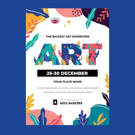 Free vector flat design art exhibition p... | Free Vector #Freepik #freevector #art-exhibition #painting-poster #art-poster #art-template Art Cover Page, Class Poster Design, Art Class Posters, Cover Page Template, Class Poster, Art Exhibition Posters, Art Cover, Poster Ideas, Big Art