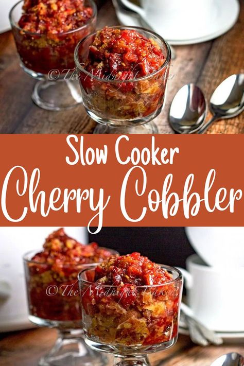 Cherry Cobbler Crockpot Recipe, Crockpot Cherry Cobbler, Cherry Cobbler Slow Cooker, Crockpot Cherry Dump Cake Recipes, Slow Cooker Cherry Dump Cake, Fresh Cherry Cobbler Recipe, Slow Cooker Cobbler, Fresh Cherry Crisp, Fresh Cherry Cobbler