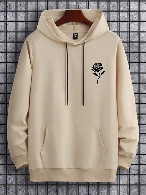 Hombres Capucha con estampado de rosa con bolsillo de canguro con cordón | Mode de Mujer | SHEIN España Trendy Shirt Designs, Floral Pullover, Stylish Hoodies, Men Hoodies, Men Stylish Dress, Letter Print Hoodie, Khaki Fashion, Cool Hoodies, Printed Drawstring