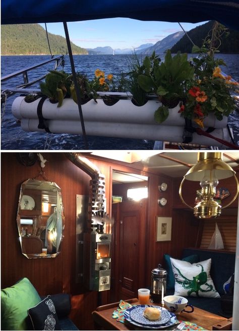 Live Aboard Sailboat, Living On A Sailboat, Homey Touches, Liveaboard Sailboat, Sun Sail, Boat Living, Hydroponic Garden, Sailboat Interior, Tiny House Blog