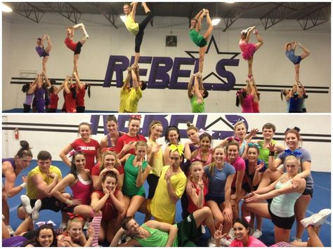 Color themed practice! This would be so fun! Practice Themes Sports, Themed Practice Ideas, Cheer Practice Ideas, Cheer Themes, Cheer Treats, Cheers Theme, Pep Squad, Youth Cheer, Cheer Tryouts