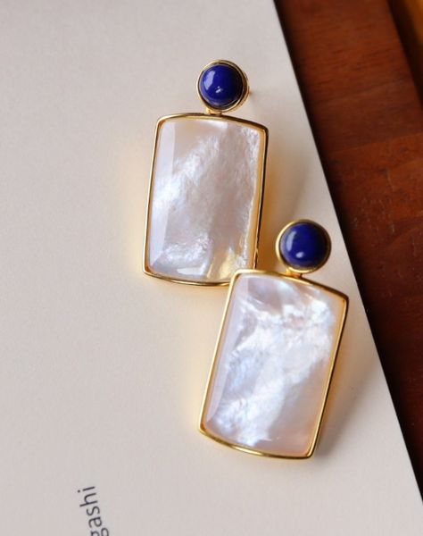 Mother Of Pearl Jewelry, Lapis Lazuli Earrings, Mother Of Pearl Earrings, Pearl Collection, Classy Jewelry, Jewelry Lookbook, Dream Jewelry, Pretty Jewellery, Ear Jewelry