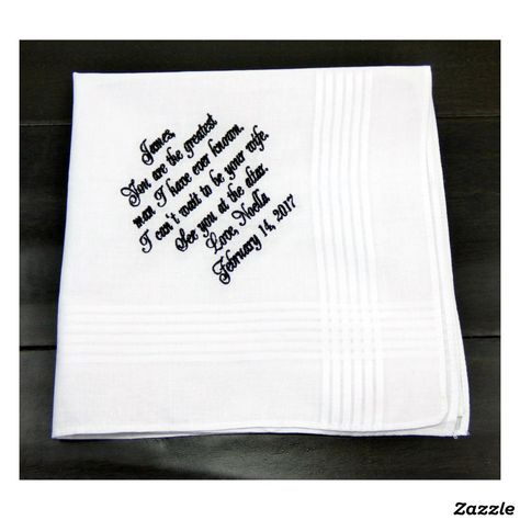 Personalized Groom's Wedding Handkerchief Groom Handkerchief, Elopement Invitation, Wedding Accessories For Bride, Wedding Mementos, Wedding Gifts For Groom, Wedding Handkerchief, Personalized Embroidery, Black Thread, Groom Gift