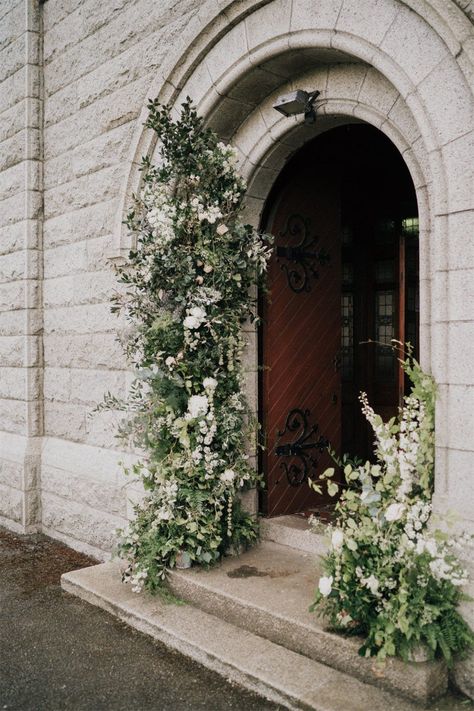 Timeless Church Wedding Doorway Ideas Chapel Wedding Florals, Cathedral Wedding Flowers, Church Entrance Flowers, Wedding Church Entrance Decor, Wedding Entrance Flowers, Church Door Wedding Decorations, Church Wedding Arch Ideas, Deconstructed Arch Wedding, Wedding Arch Entrance