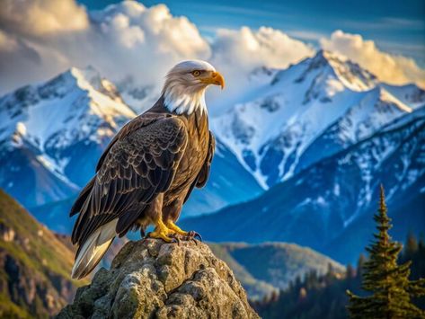 Photo a bald eagle is perched on a rock ... | Premium Photo #Freepik #photo Mountains Photo, Mountain Background, Business Card Maker, Poster Maker, Cartoon Clip Art, The Hills, A Rock, Nature Travel, Rock Painting