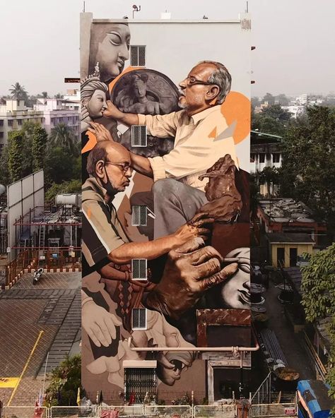 8 pics: Shading light on the artisans of Kumartuli – Mural by AFZAN PIRZADE in Kolkata, India | STREET ART UTOPIA Seen Graffiti, Installation Street Art, India Street, Street Art News, Street Art Utopia, Ephemeral Art, Wall Street Art, Drawing Cartoon Faces, Street Art Photography