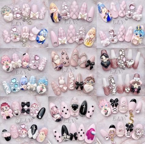 Japan Nail Art Kawaii, Japan Nail Art, Anime Nail, Japanese Nail Design, Japan Nail, Japanese Nail, Asian Nails, Jirai Kei, Anime Nails