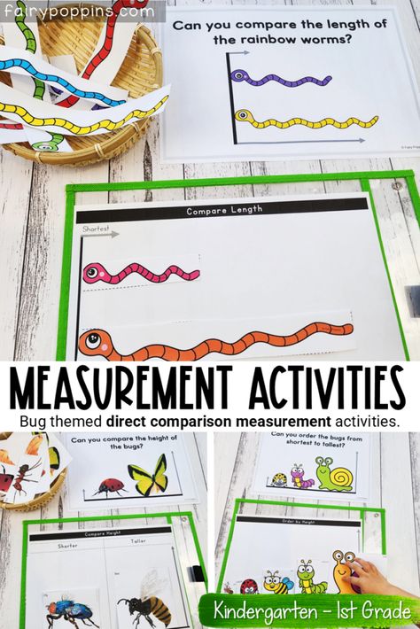 Direct Comparison and Non-Standard Measurement Activities for Pre-K, Kindergarten and First Grade Measurement Activities Preschool, Measurement Activities For Kindergarten, Kindergarten Measurement Activities, Space Activities Preschool, Math Measurement Activities, Teaching Measurement, Measurement Kindergarten, Bug Activities, Measurement Activities