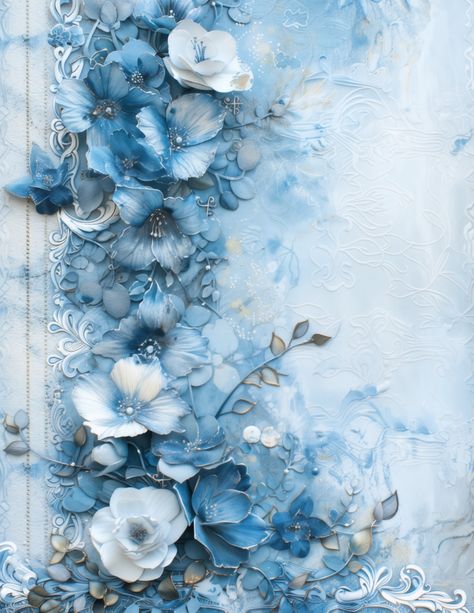 Five beautiful blue lace and floral background papers. Created from AI generated images. 8.5 x 11 at 300 dpi. Print yourself or use digitally, commercial use permitted. No reproduction/resale as is. Digital item, no physical paper will be sent. Blue Flower Background, Blue Floral Background, Blue Flowers Background, Music Collage, Scrapbook Background, Digital Texture, Texture Images, Music Artwork, Blue Hour