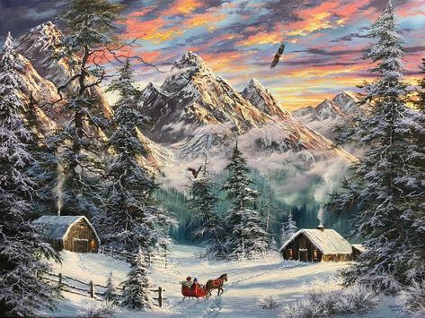 New Abraham Hunter original is available NOW! Call your favorite art consultant to purchase. “Mountain Christmas” 18x24 $6100 Framed.… Snow Scenery, Terry Redlin, Mountain Christmas, Winter Paintings, Needlework Christmas, Hunter Art, Art Consultant, Horizontal Lines, Paul Cezanne