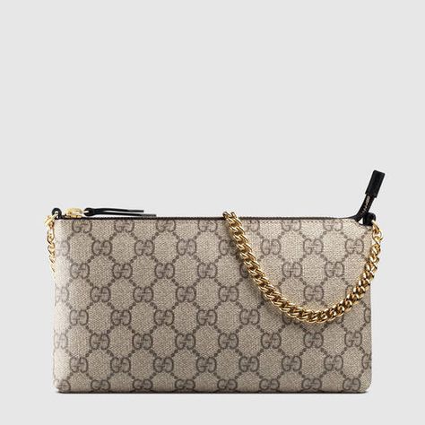 Gucci GG Supreme canvas wrist wallet Chic Gold Gucci Wallet On Chain, Elegant Gucci Wallet On Chain, Luxury Designer Gucci Wallet On Chain, Gucci Pochette, Gucci Bag Outfit, Chic Gucci Wallet On Chain With Gold-tone Hardware, Gucci Wallet On Chain With Gold-tone Hardware, Gucci Purse, Wrist Wallet