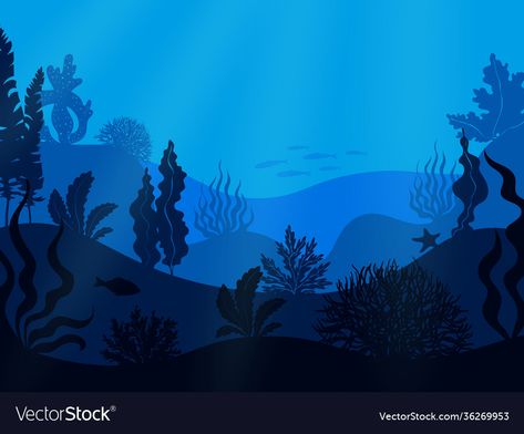 Deep Ocean Illustration, Seabed Drawing, Dark Ocean Background, Undersea Illustration, Seascape Illustration, Seaweed Underwater, Plants Vector, Ocean Background, Ocean Illustration