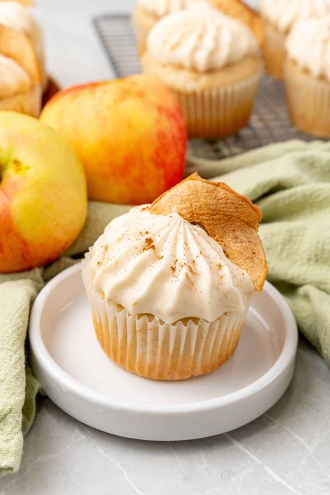 Apple Butter Cupcakes With Cinnamon Apple Cream Cheese Frosting Apple Cream Cheese, Apple Cupcakes, Butter Cupcakes, Apple Treat, Cupcakes With Cream Cheese Frosting, Apple Chips, Cinnamon Cream Cheese Frosting, Cream Cheese Eggs, Easy Cupcakes