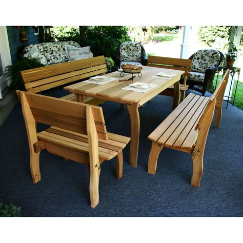 Outdoor Creekvine Designs Chickadee Cedar Picnic Table Set - ELY46CTT4BBCVD Cedar Stain, Bench Seats, Picnic Style, Picnic Bench, Picnic Tables, Set Table, 5 Piece Dining Set, Kitchen Table Settings, Table 2