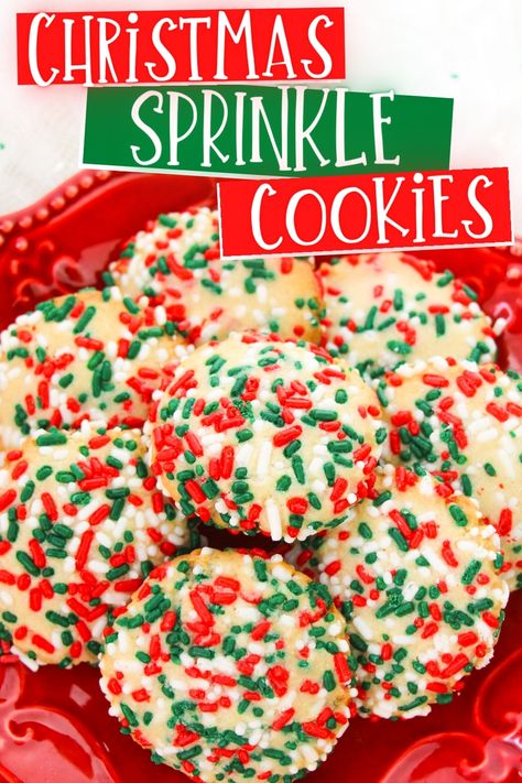 Sugar Cookie Balls Christmas, Cookie Recipes With Sprinkles, Christmas Sprinkles Cookies, Christmas Butter Sprinkle Cookies, Holiday Sprinkle Cookies, Pink Sprinkle Cookies, Smashed Sugar Cookies, Sugar Cookie Sprinkle Recipe, Cookies With Sprinkles Inside