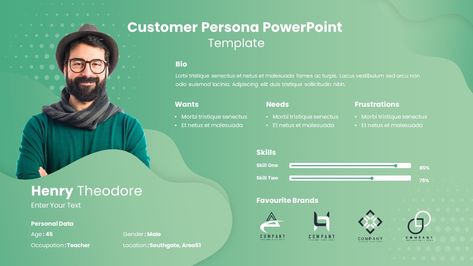 The customer persona powerpoint template is covered profile presentation ingredients in a single slide. Businesses need customers' whereabouts to frame strategies for different segments. Buyers' biography, job functions, technology proficiency, spending nature, life goals, and personality types will help the company to decide what kind of schemes would be given to a particular customer. Knowing The post Customer Persona PowerPoint Template appeared first on SlideBazaar. Customer Persona Design, User Persona Design Templates, Personal Profile Design, User Persona Design, User Persona Template, Persona Profile, Persona Ux, Buyer Persona Template, Persona Template