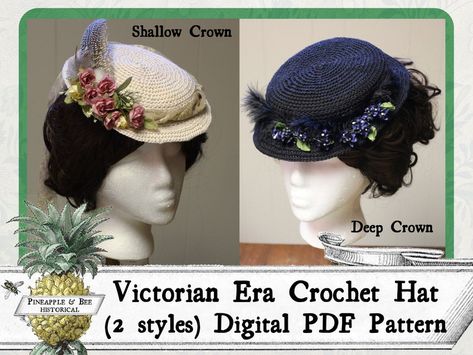 Edwardian Wardrobe, Victorian Crochet, Historical Hats, Victorian Hats, Fabric Trimmings, Crown Hat, Pork Pie, Patterned Sheets, Coordinating Fabrics