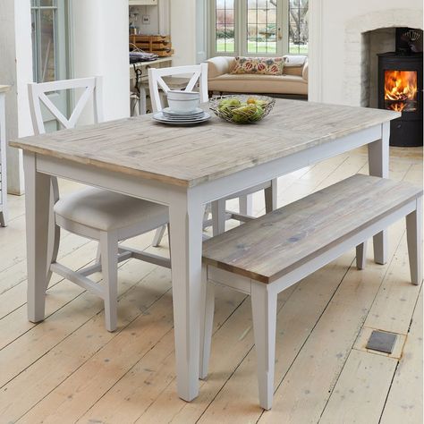 Brambly Cottage Winsford Dining Set with 2 Chairs and one Bench | Wayfair.co.uk Painted Dining Table, Modern Classic Furniture, Grey Dining Tables, Extending Dining Table, Grande Table, Grey Dining, Grey Furniture, Dining Table With Bench, Dining Benches