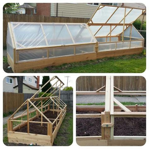 Green house with removable sides and ability to build higher. Raised Bed Garden Layout, Greenhouse Shed Combo, Diy Mini Greenhouse, Cold Frame Gardening, Greenhouse Construction, Diy Greenhouse Plans, Raised Vegetable Gardens, Farm Plans, Build A Greenhouse