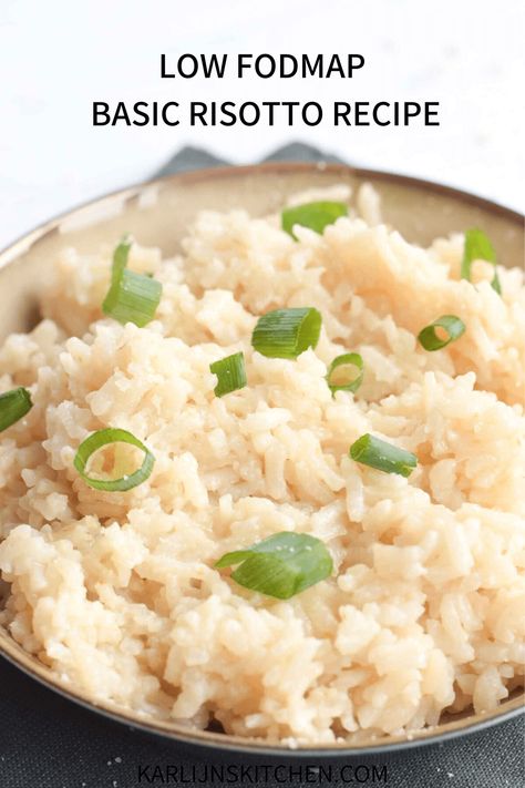 A basic recipe for low FODMAP risotto. You can make this recipe in a pan or in the CrockPot Express. Super simple! Gluten-free and low lactose #FODMAP #glutenfree #lowlactose #risotto Low Fodmap Risotto Recipes, Fodmap Risotto, Low Fodmap Risotto, Low Fodmap Crockpot Recipes, Fodmap Lunch, Risotto Recipes Easy, Fodmap Meal Plan, Low Fodmap Recipes Dinner, Fodmap Friendly Recipes