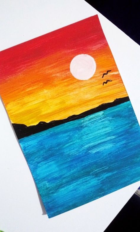 Tempera Drawing Ideas, Drawing Ideas Tempera, Ngelukis Simple, Watercolor Simple Paintings, Tempera Paint Sticks Art, Tempera Painting Ideas, Simple Sunset Drawing, Drawing Ideas Sunset, Drawing Of Sunset