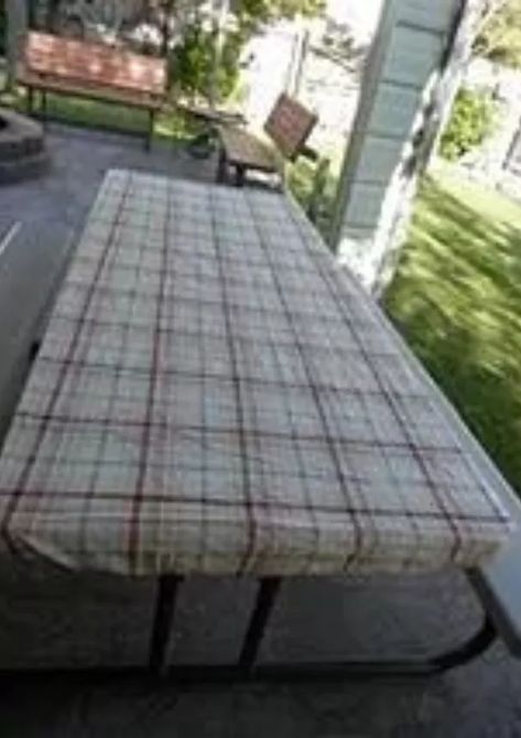 Using a Bed Sheet as an Outdoor Table Tablecloth | Hometalk Camping Tablecloth, Round Picnic Table, End Table Makeover, Headband Elastic, Easy Fall Wreaths, Housing Ideas, Mirror Makeover, Outdoor Tablecloth, Organizing Hacks