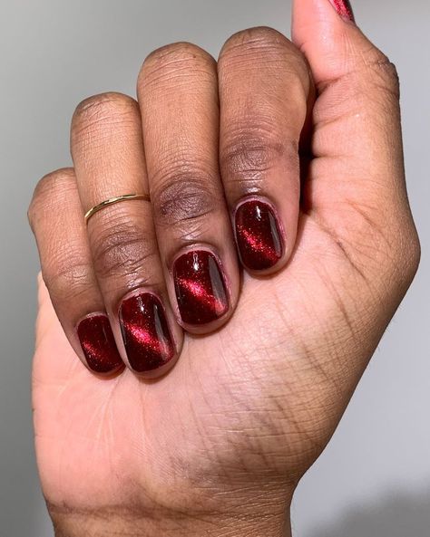 Half-Moon Designs, Classic Red Velvet, & 13 More Trendy Cat-Eye Nail Ideas Mooncat Nail, Neutral Nail Polish Colors, Alice In Wonderland Nails, Red Cat Eye, Nightmare Before Christmas Nails, Half Moon Nails, Eye Trends, Neutral Nail Polish, Red Nails Glitter