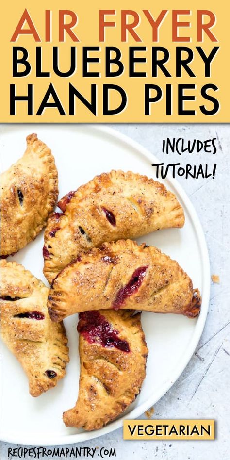 Air Fryer Blueberry Hand Pies are delectable, adorable and portable. These blueberry hand pies are quick, easy and healthier when you make them in the air fryer! They make a perfect kid-friendly breakfast or fun after-school snack. Enjoy all the flaky on the outside, gooey on the inside fruit pie goodness, and no utensils required! Click through to get the awesome recipe. #handpies #blueberryhandpies #airfryer #airfryerrecipes #airfryerhandpies #wwrecipes Air Fried Pies, Fried Pies In Air Fryer, Air Fry Hand Pies, Chocolate Hand Pies Air Fryer, Airfryer Hand Pies, Air Fryer Cherry Hand Pies, Air Fryer Blueberry Hand Pies, Air Fried Fish, Air Fryer Recipes Breakfast