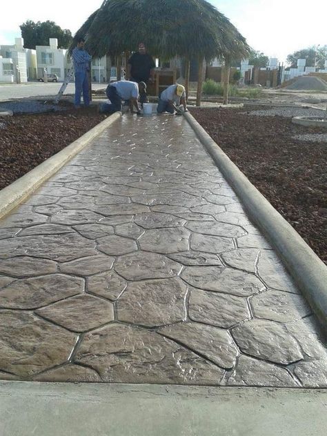 Concrete Backyard, Concrete Patio Makeover, Pavement Design, Concrete Patio Designs, Patio Pavers Design, Walkway Design, Concrete Walkway, Pathway Landscaping, Outdoor Patio Designs