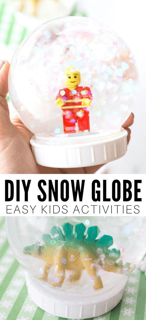 Make Own Snow Globe, Kids Craft Snow Globe, Easy Snow Globes For Kids, Making Snow Globes For Kids, How To Make Your Own Snow Globe, Diy Snow Globe Ornaments For Kids, Diy Snowglobes For Kids Crafts, Kid Snow Globe Craft, Toddler Snow Globe Craft