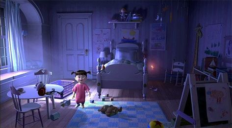 When Boo went missing, what did her parents think happened to her? | Disney’s  24 Unanswered Questions… ANSWERED Monsters Inc Bedroom, Monsters Inc Room, Monster Co, Monsters Inc Boo, Childhood Movies, Disney Facts, Computer Animation, Wall E, Pixar Movies