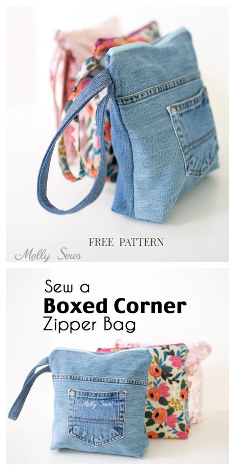 DIY Recycled Flat Bottom Jean Bag Free Sewing Patterns | Fabric Art DIY Diy Jean Bag, Recycled Jeans Bag, Jean Bag, Denim Bag Diy, Denim Bag Patterns, Patterns Printable, Fabric Sewing Patterns, Diy Bag Designs, Bag Pattern Free