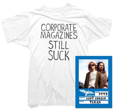 Kurt Cobain T-Shirt - Corporate Magazine Tee worn by Kurt Cobain Nirvana Quotes Lyrics, Corporate Magazine, Kurt Cobain Shirt, Donald Cobain, Punk Rock Outfits, T Shorts, Retro T Shirt, Tshirt Outfits, Band Shirts