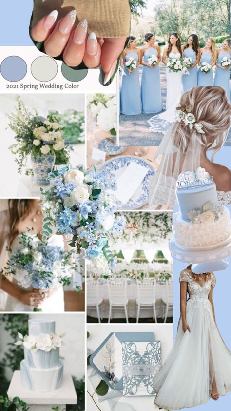 Sky blue sage green spring wedding theme Blue Summer Wedding Theme, Sage Green Spring Wedding, Spring Wedding Theme, Summer Wedding Theme, Blue Summer Wedding, Green Spring Wedding, Silver Wedding Theme, Sky Blue Weddings, Popular Wedding Colors