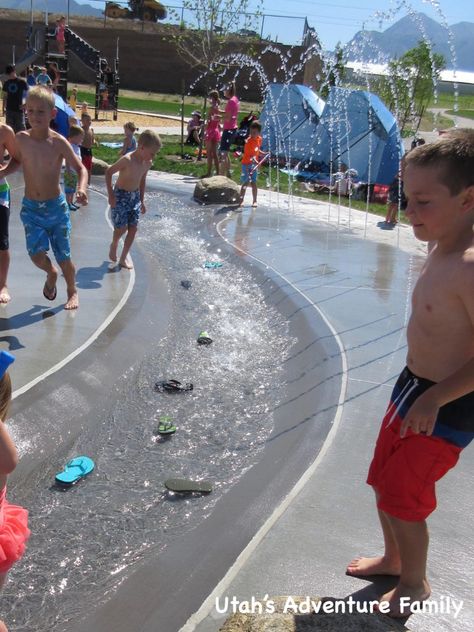 Lehi Splash Pad 10 Diy Dog Pool, Backyard Playground Ideas, Backyard Splash Pad, Backyard Water Parks, Public Playground, Spray Park, Water Playground, Playground Ideas, Utah Adventures