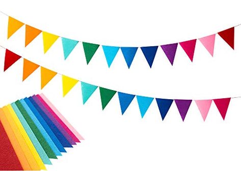 24 Pcs 16.4 Feet Pennant Banner Felt Bunting Fabric Flags Rainbow Decorations ecccho Shower Window, Pink Baby Shower Decorations, Felt Bunting, Rose Gold Party Decor, Rainbow Party Decorations, Rainbow Bunting, Colorful Birthday Party, Fiesta Party Decorations, Classroom Birthday