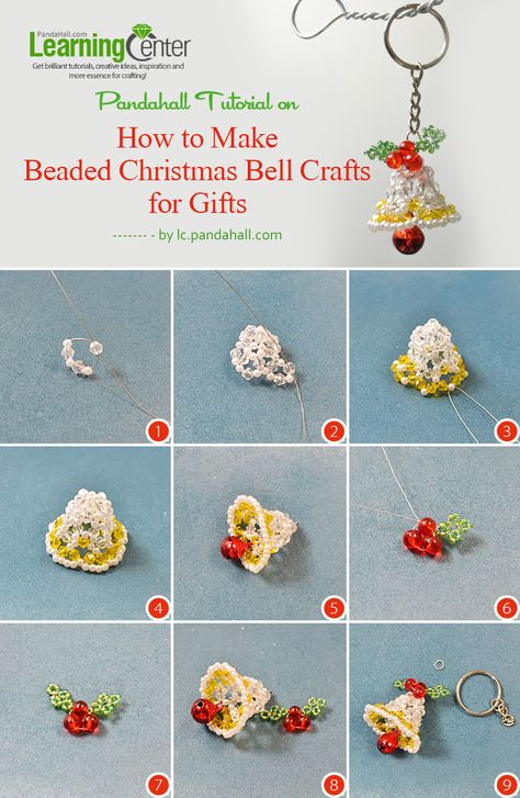 How-to-Make-Beaded-Christmas-Bell-Crafts-for-Gifts Bell Crafts, Crafts For Gifts, Xmas Beads, Beaded Christmas Decorations, Holiday Beading, Beaded Snowflakes, Beaded Christmas Ornaments, Christmas Bell, Christmas Bead