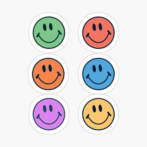 Get my art printed on awesome products. Support me at Redbubble #RBandME: https://www.redbubble.com/i/sticker/vintage-smiley-faces-by-swagnstickers/63245812.EJUG5?asc=u Printable Smiley Faces, Smiley Stickers Printable, Retro Smiley Face, Colorful Smiley Face, Smiley Face Stickers Aesthetic, Language Classroom Decor, Smile Sticker Faces, Social Network Icons, Xmas Jokes