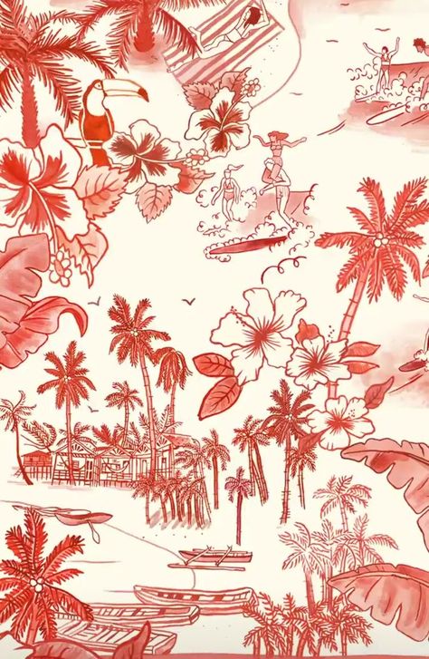 Palm Trees, Trees, Water, Red, White