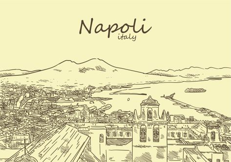 San Gennaro, Napoli Italy, Free Hand Drawing, Vintage Printables, Illustrations And Posters, Free Hand, City View, Amalfi, Naples