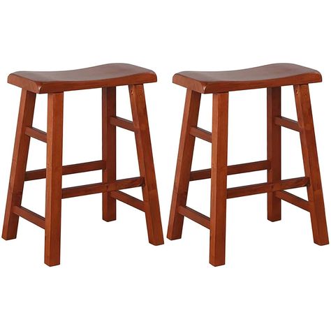 PRICES MAY VARY. Made of solid hardwood, heavy-duty stools with 24 inches in height Heavy-duty seat and legs with 6 stretchers for support Overall size measures at 17.69 inches width, 14.5 inches depth and 24 inches in height, the seat measures 9.06 inches in depth, 17.69 in width and 1.56 in height, the leg measures at 1.5 inches depth by 1.5 inches width Includes set of 2 dark oak finish stools Assembly required, easy and fast installation The stools are made of solid hardwood. The heavy duty Kitchen Counter Height, High Bar Stools, Counter Stools Backless, Saddle Stools, Saddle Seat, Bar Height Table, Counter Height Table, Wood Bar Stools, Counter Height Bar Stools