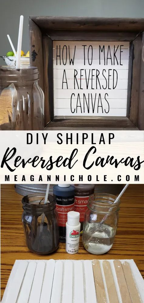 Reversed Canvas (with a Shiplap Twist) | MeaganNichole.com Diy Reverse Canvas, Christmas Reverse Canvas, Cricut Reverse Canvas Ideas, Reversed Canvas Ideas, Fall Reverse Canvas Ideas, Canvas Signs With Cricut, Reverse Canvas Christmas Signs, Dollar Tree Canvas Diy Ideas, Cricut Canvas Projects