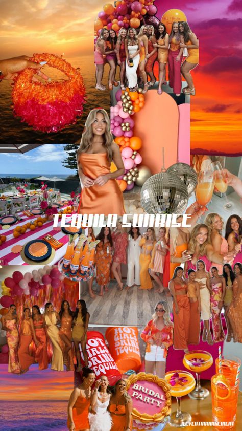 #tequilasunrise #pink #orange #yellow #colourful #colour #tequilasunriseparty Pink Party Theme, Pink Orange Yellow, Tequila Sunrise, Pink Themes, Orange Yellow, Maid Of Honor, Pink Orange, Tequila, Bachelorette Party