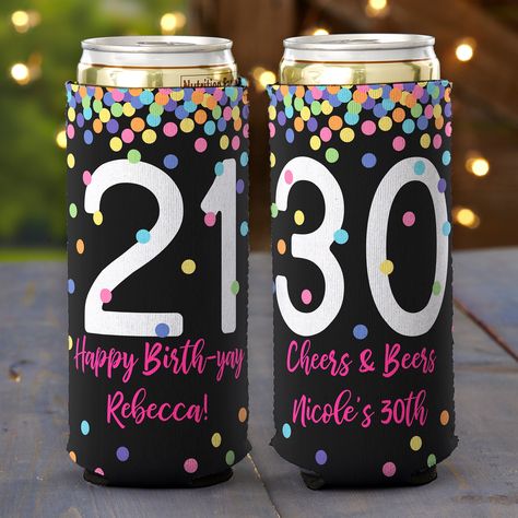 Personalized Koozies, Birthday Koozies, Bottle Koozies, Birthday Confetti, Cool Wraps, Bottle Wrapping, Happy Birth, Can Holders, 50th Birthday Party